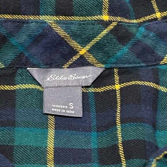 Eddie Bauer Plaid Flannel Button Down Shirt Green Blue Size S - Picture 2 of 9